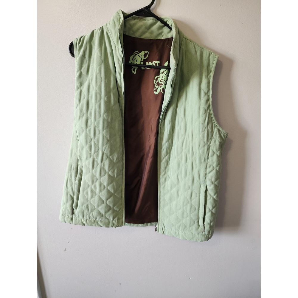 Blast Quilted Vest Sage Green Faux Suede Full Zip Pockets Brown Lining XL